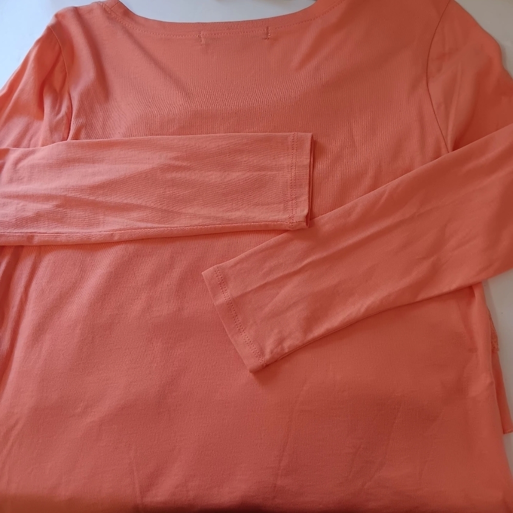 NWOT Top Blouse Tiered Front Lace ruffles, cotton modal, Long Sleeve,sz L. - Picture 11 of 14